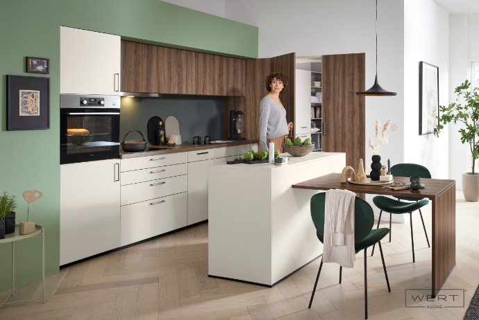 Wert Küche Einbauküche Nora Muschelweiß Nussbaum NB