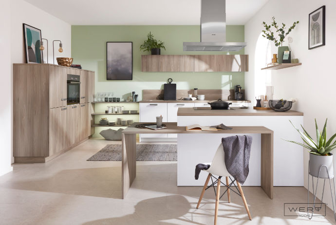 Wert Küche Einbauküche Mona Kristallweiss Esche