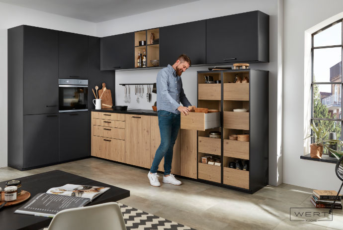 Wert Küche Einbauküche Sina Asteiche Natur Onyxschwarz