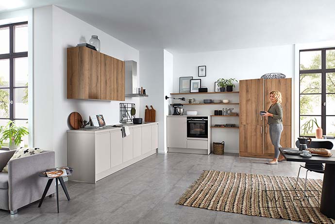 Wert Küche Einbauküche grifflos hell grau Wood